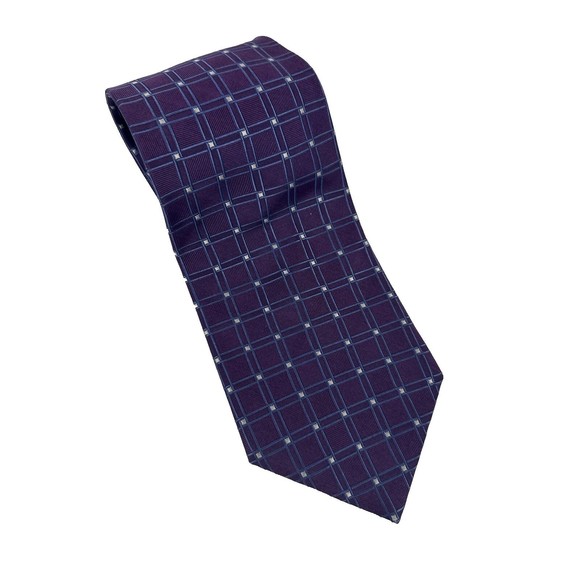 Geoffrey Beene Purple w/Blue  Squares 100% Imported Silk Men’s Tie Made In USA - Picture 7 of 7
